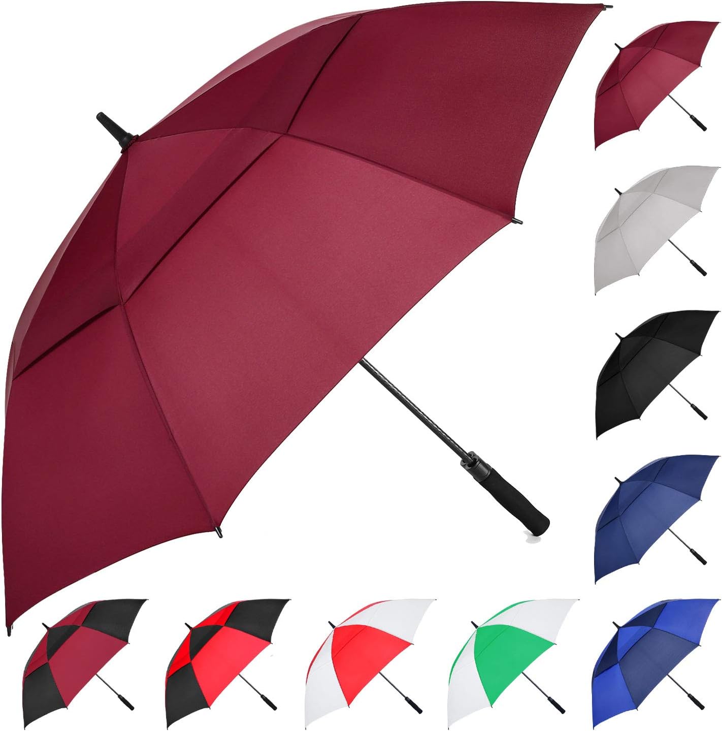 MRTLLOA Extra Large Golf Umbrella, 54/62/68/72 Inch Automatic Open, Oversize Double Canopy Vented Windproof Waterproof Sports Umbrellas for Rain