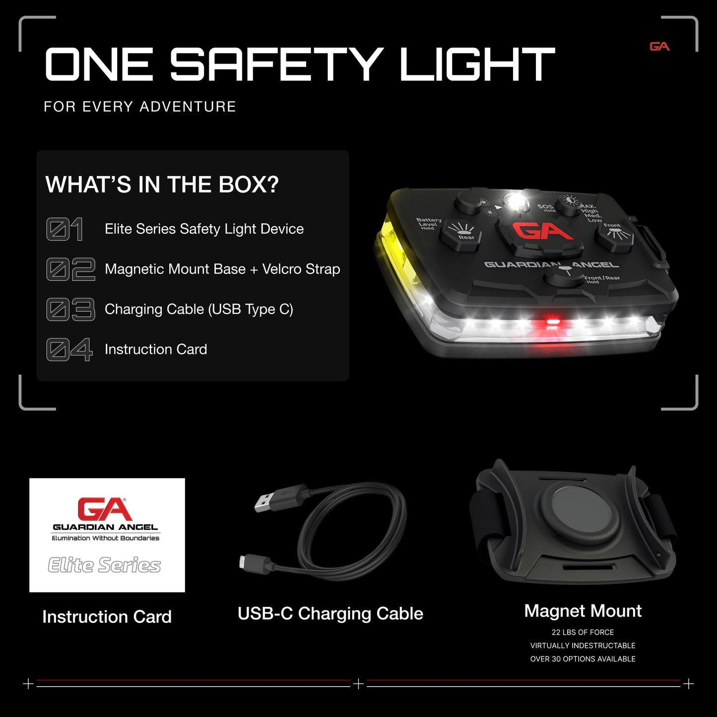 Guardian Angel Safety Light - Rechargeable Led Flashlight, Magnetic, Hands-Free, One-Size, White/Yellow