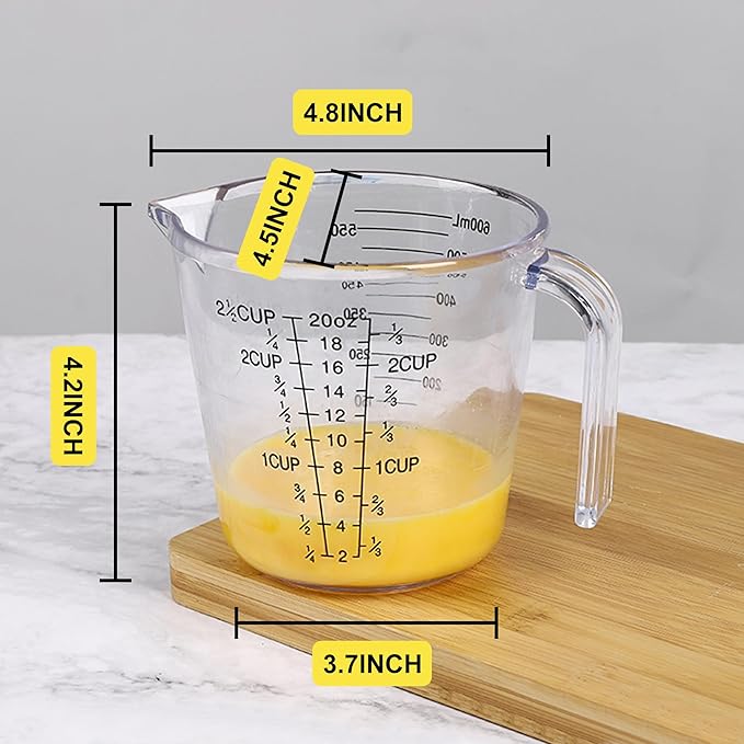 Measuring Cups （600ml）, Liquid Measuring Cups For Kitchen - BPA Free Plastic with Spout Multiple Measurement Scales (Clear)