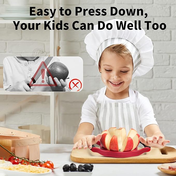 Newness 5.12 Inch Extra Large Apple Slicer, Heavy Duty Apple Cutter 8 Slices, Durable Apple Corer, Stainless Steel Apple Slicer and Corer - for Apple, Potato, Onion and More, Red