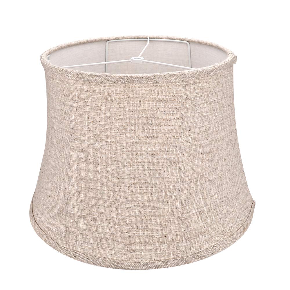 TOOTOO STAR Large Drum Lamp Shade for Chandeliers, 12x16x11in, Brown, Fabric Natural Linen, Model 0203