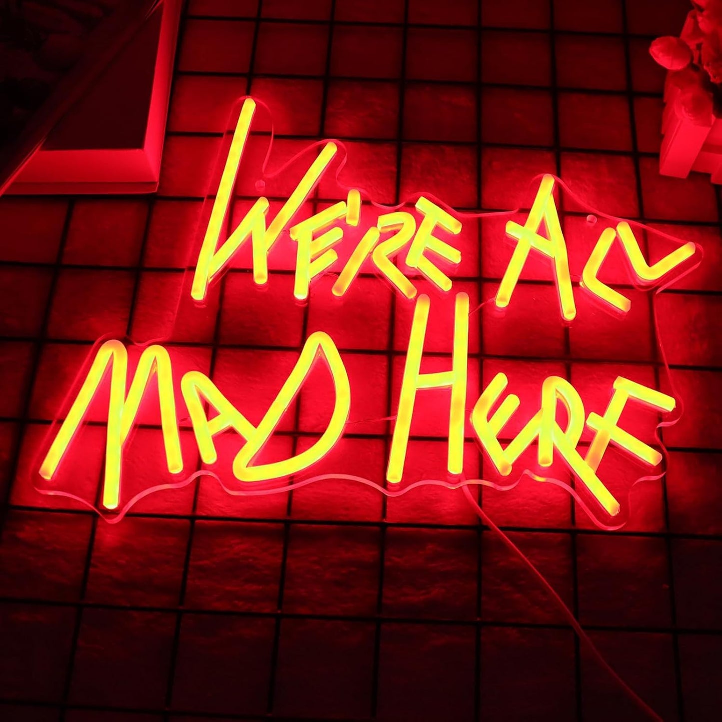 We Re All Mad Here Neon Signs/ 14 * 12 Inch/Alice In Wonderland Party Decor  Mad Hatter Tea Party Neon Lights With Diimer Switch For Bedroom Bar Home Dorm Birthday Gifts