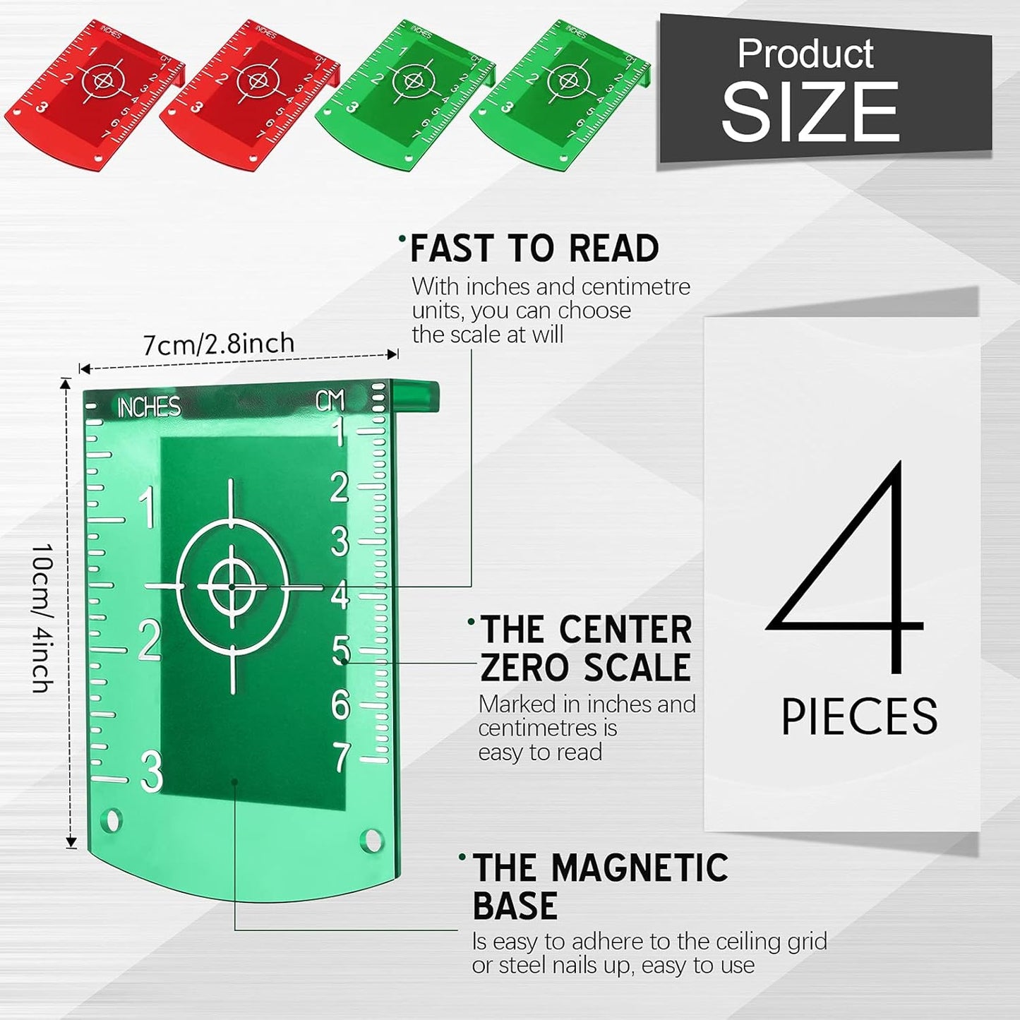 4 Pieces Laser Targets Magnetic Floor Laser Targets Plate Laser Card with Stand for Green Laser Level Red Laser Level to Enhancing the Visibility