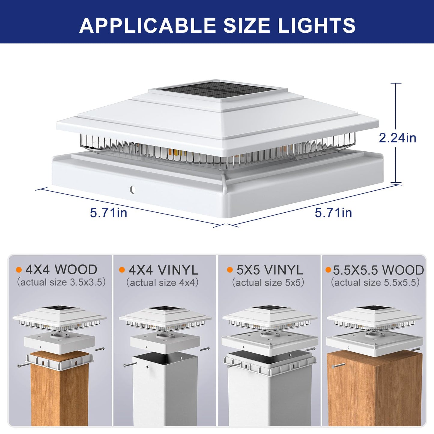 Aponuo Solar Post Cap Lights 16-Pack  White Ip64 Waterproof 16 Led Fence Post Solar Lights For 4X4 5X5 6X6 Wood/Vinyl Posts  2-Mode Deck Post Lights Solar Powered  10-Hr Lighting For Patio Yard Porch
