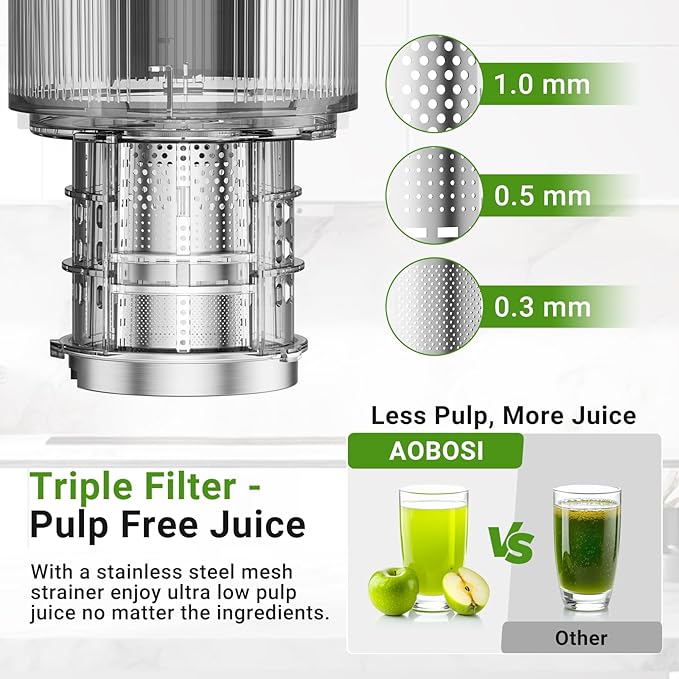 Slow Cold Press Juicer Machine: Electric Masticating Juicer Extractor Easy Clean - Whole Fruit Vegetable Juice Maker - Cold Pressed Slow Blender Juicer with Wide Large Chute Mouth