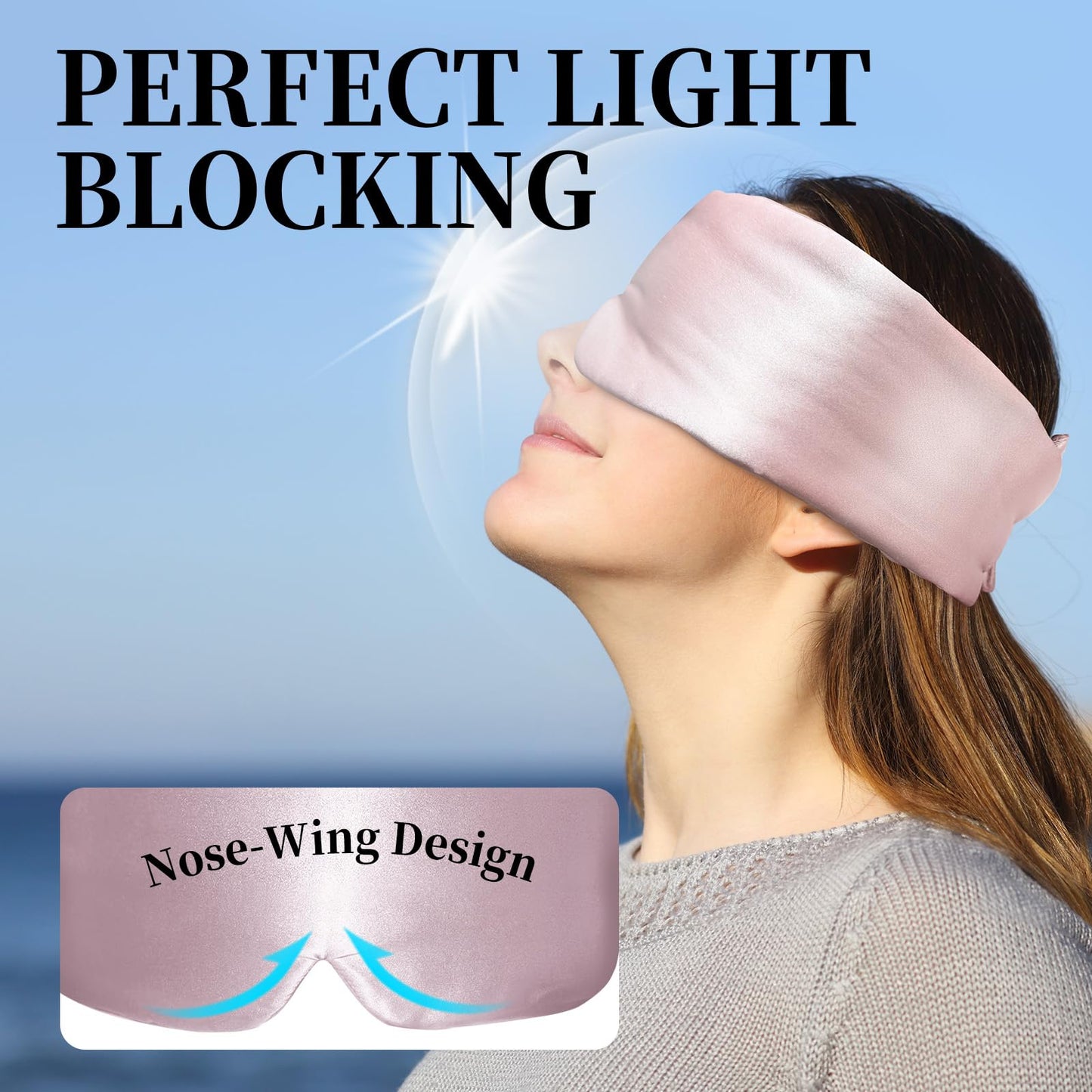 ATreebay 100% Mulberry Silk Sleep Mask, Large Eye Cover for Sleeping, Comfortable and Pressure-Free Sleeping Masks for Women Men, Completely Blackout (Light Plum)
