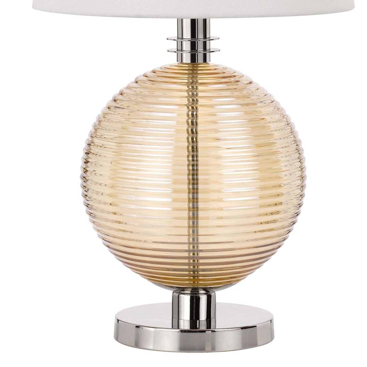 Benzara Table Lamp with Textured Glass Ball Accent, Model BM241799, White and Chrome