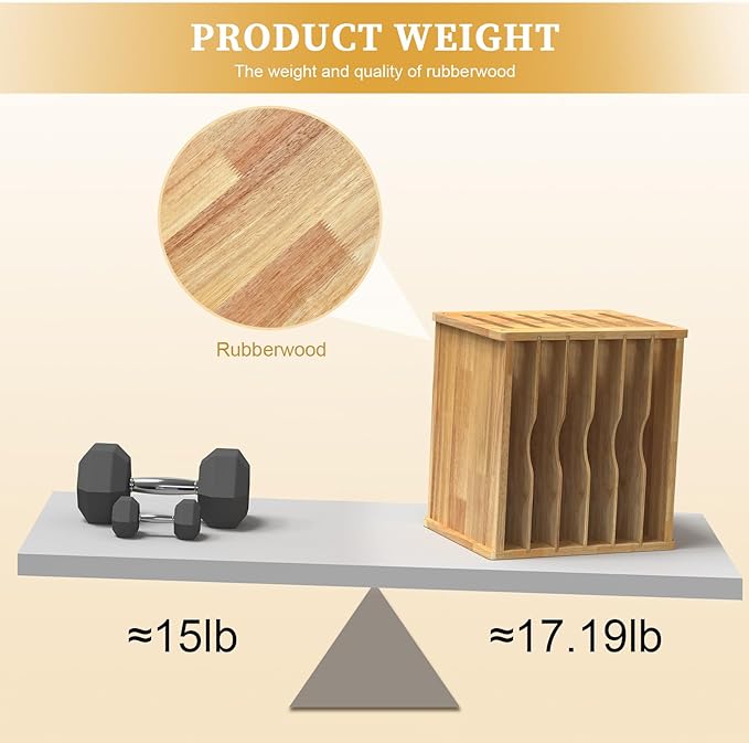 7 Tier Rubber Wood Tray Dividers for Cabinets, Heavy Weight Kitchen Vertical Tray Divider Organizer, Storing pans, Baking trays, Cutting Board(16.7" W x 16.1" H x 12.4" D)