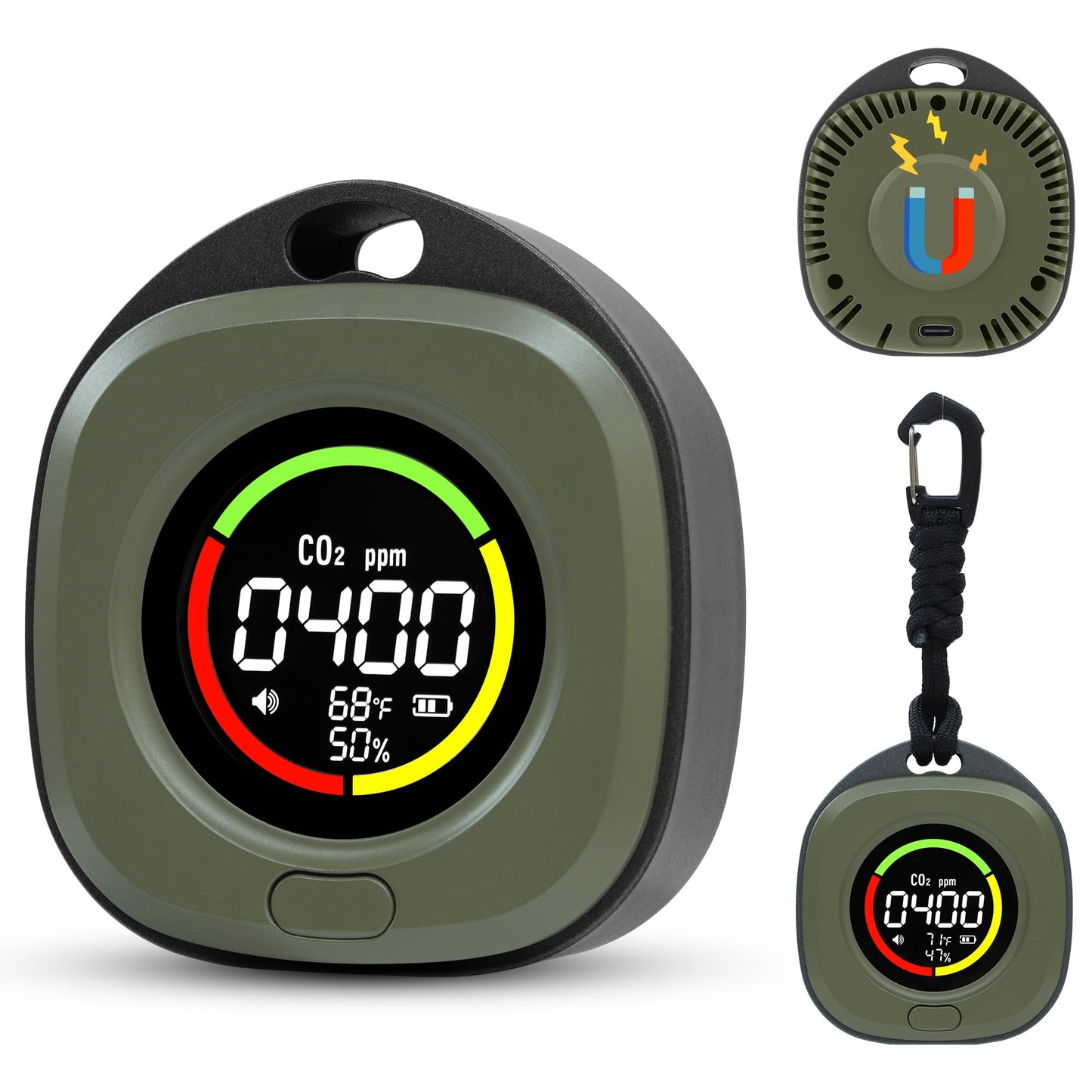 ASIEIT 4-in-1 Portable Carbon Monoxide and Carbon Dioxide Detectors, Upgraded 3-Day Standby Rechargeable CO & CO2 Detector, Real-Time CO & CO2 Alarm for Air Safety for Travel, Camping, Home, Green