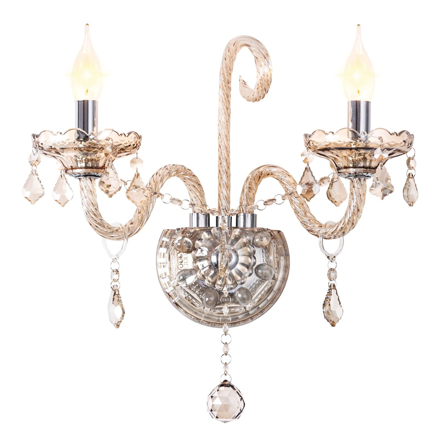 CRYSTOP Wall Sconce, 2 Lights, European Style Crystal Lamp, Cognac Color