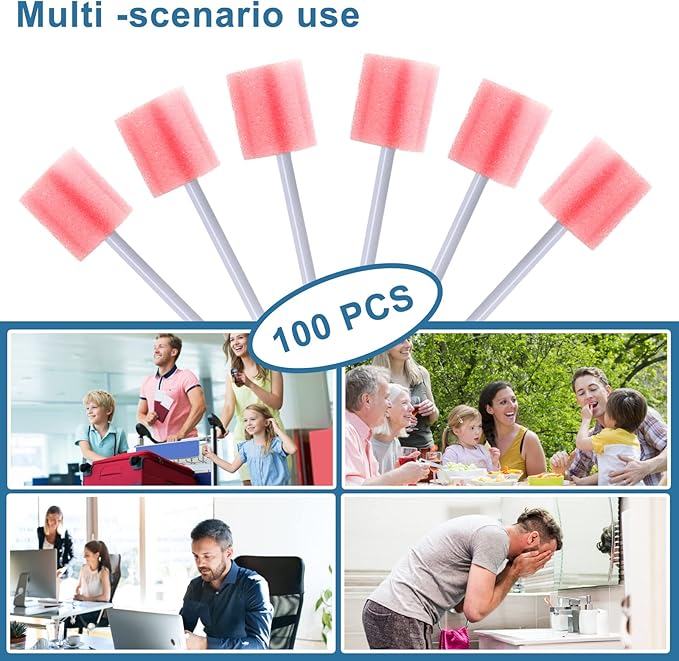 BVN Oral Care Swabs, 100 Pcs Disposable Mouth Cleaning Spong Swabs. (Plum Flower-100 PCS)