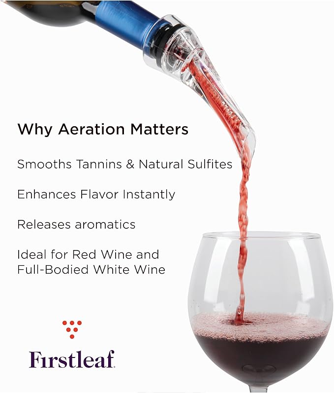 Wine Aerator Pourer Spout – Professional Aeration Pour Spout with Sediment Filter, Instant Flavor & Aroma Boost, Drip-Free / No-Spill Design, Easy to Clean, Ideal Gift for Wine Lovers