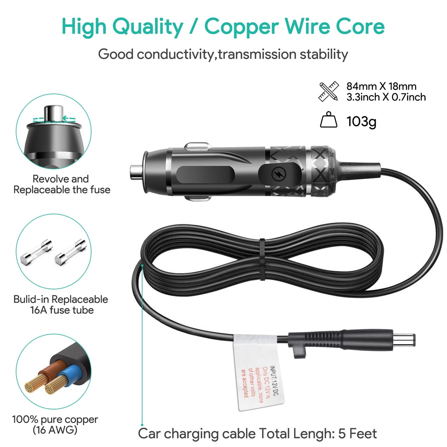 HKY 12V DC Power Cord Cable for Philips Respironics Dreamstation 2 Auto CPAP/BiPAP Advanced,DreamStation CPAP Pro/Auto/BiPAP Pro/Auto BiPAP/All DreamStation CPAP Machine Cigarette Lighter Plug