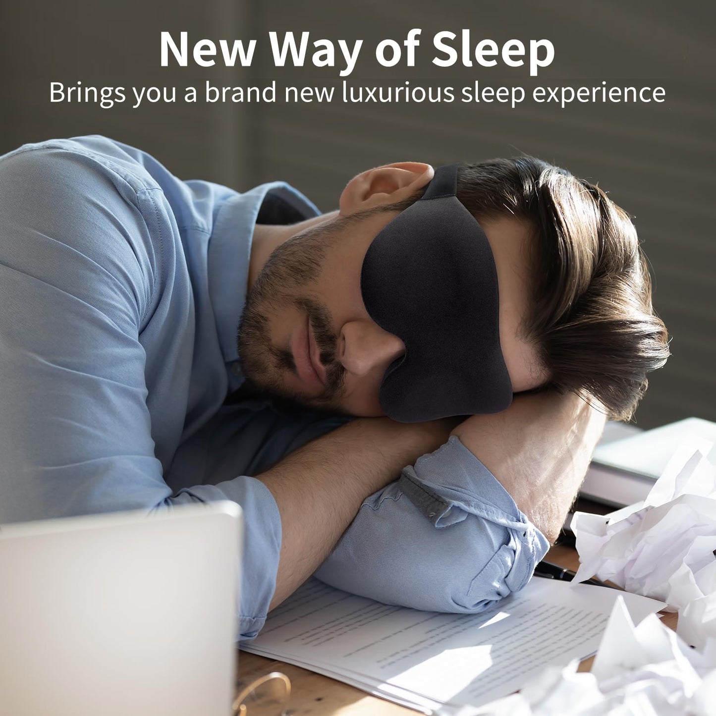 NEWVANGA Sleep Mask for Back and Side Sleeper, Block Out Light, Luxury Sleeping Eye Mask of 3D Night Blindfold, Zero Pressure Breathable Travel Eye Cover Black