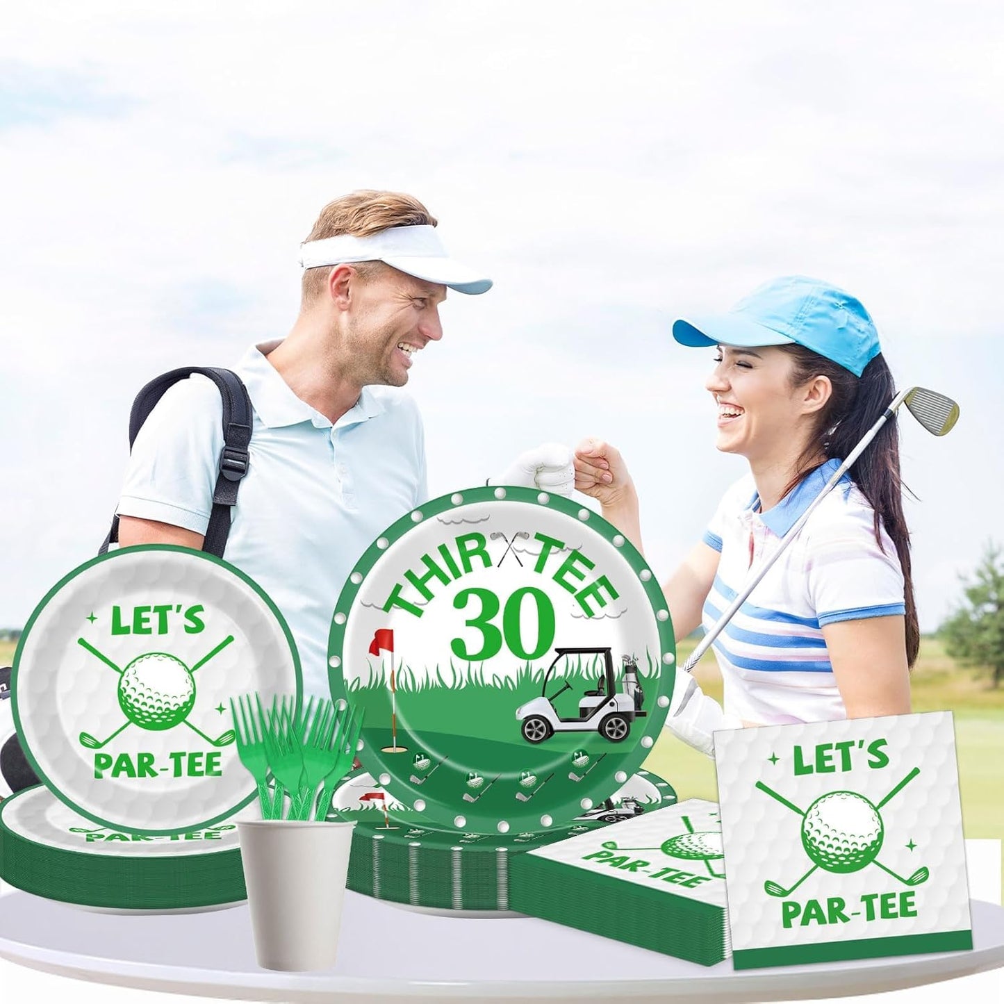 96 Pcs Golf 30th Birthday Party Decorations Golf Theme Tableware Set Golf Thir-Tee Plates Napkins Forks for Let's Par-Tee Men Women Birthday Dinnerware Green Sports Party Supplies 24 Guests