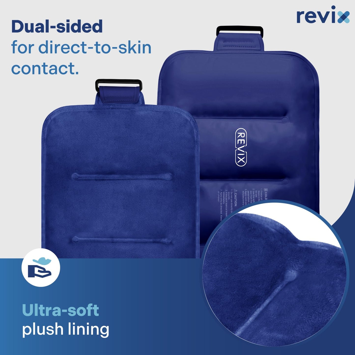 REVIX Reusable Ice Pack for Back Relief, Soft Plush Lining Gel Cold Packs for Lower Back, Shin, Knee, Hip, Arm, Flexible Cold Compress, 16 × 9 ", 2 Packs