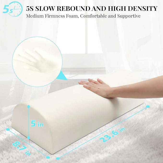 Large Knee Pillow for Side Sleepers Memory Foam Leg Pillows for Sleeping Yoga Bed Half Moon Bolster Pillow for Neck Pain Relief with Pillowcase 23.6"x8.7"x5"(Cooling Grey, Extended Size)