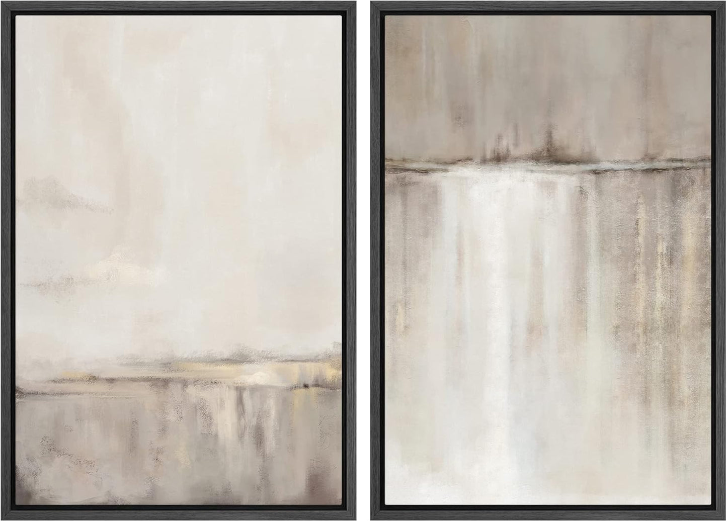 SIGNWIN Framed Canvas Print Wall Art Set Grunge Duotone Tan Landscape Abstract Shapes Illustration Modern Art Decorative Nordic Chic Relax/Zen for Living Room, Bedroom, Office - 24"x36"x2 Black