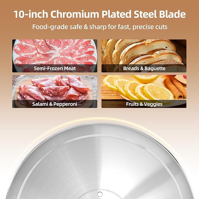 Meat Slicer Machine, 10 inch 240W Commercial Meat Slicer, Frozen Meat Cheese Deli Slicer with 0-13mm Adjustable Thickness, Chromium Plated Semi-Auto Food Slicer for Commercial & Home