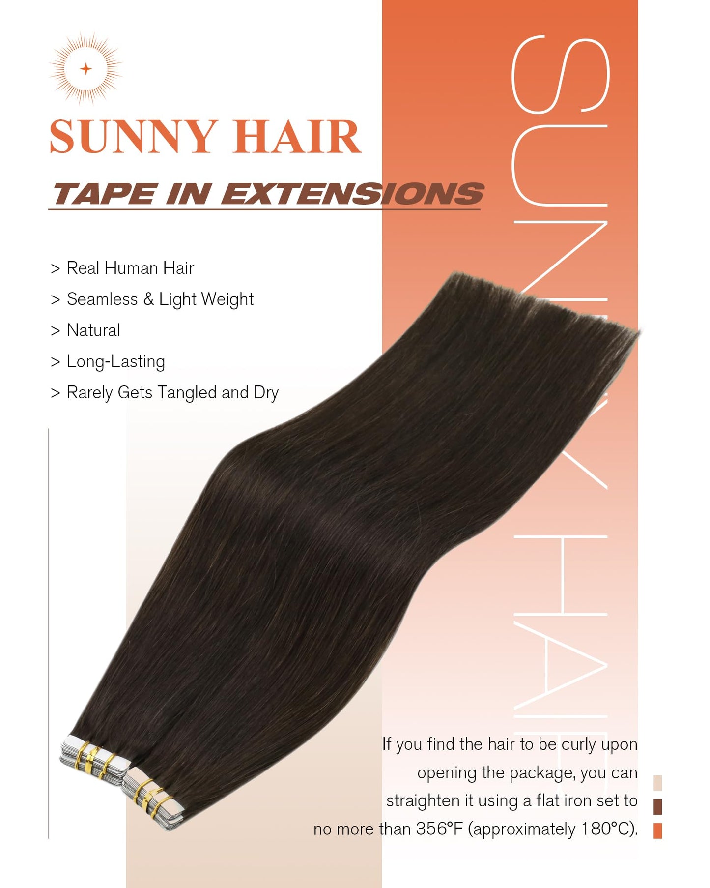 Sunny Hair Tape in Hair Extensions Real Human Hair Invisible Remy Hair Extensions Tape ins for Women Dark Brown 20 inch 20Pcs 50