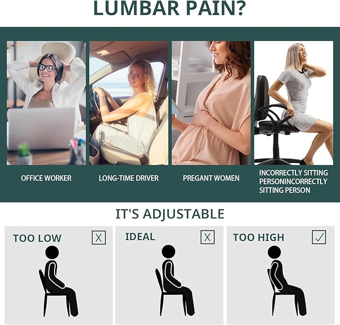 HOMBYS Lumbar Support Pillow for Office Chair-Seat Cushion for Back Support, Improved Sitting Posture and Upper/Lower Back Pain Relief for Desk Chairs, Car Seats and Airplanes (Black, 17"x13"x3")