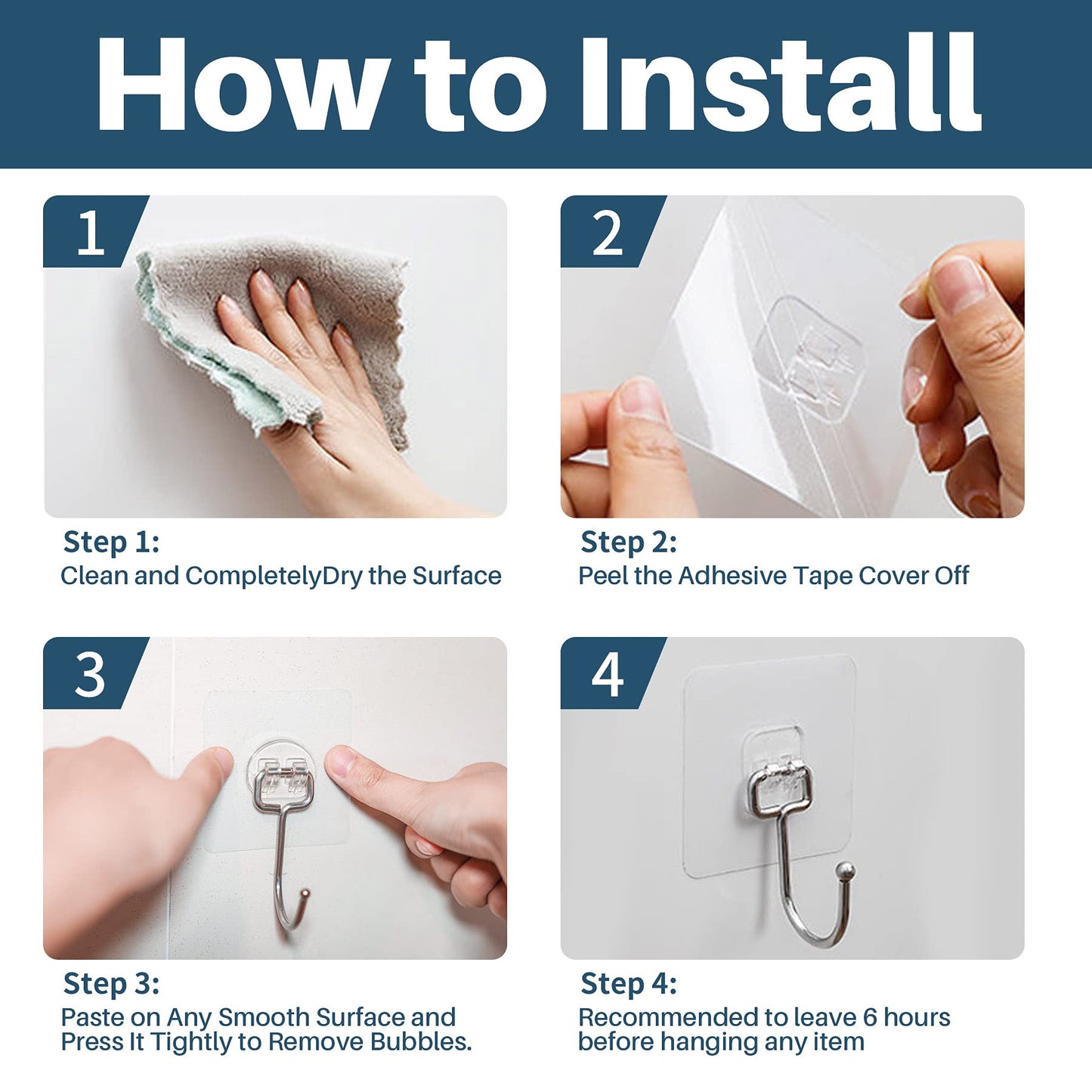 Antimbee 10-Pack All-Purpose Large Adhesive Hooks for Hanging, Banana Hook, Heavy Duty Adhesive Hooks 37 lb(Max), Sticky Wall Hook fit Home, Bathroom, Kitchen, Office and Outdoor