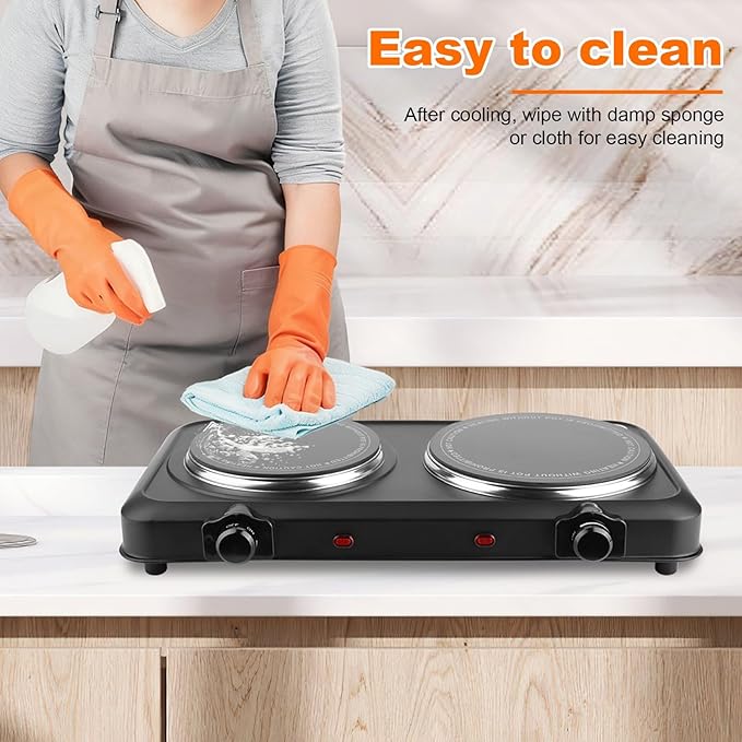 Double Burner Infrared Electric Cooktop, 2000W Double Burner Hot Plates for Countertop with 7.5” & 6.3” Glass Cooktop, Stepless Temperature Adjustments for Home RV Camping