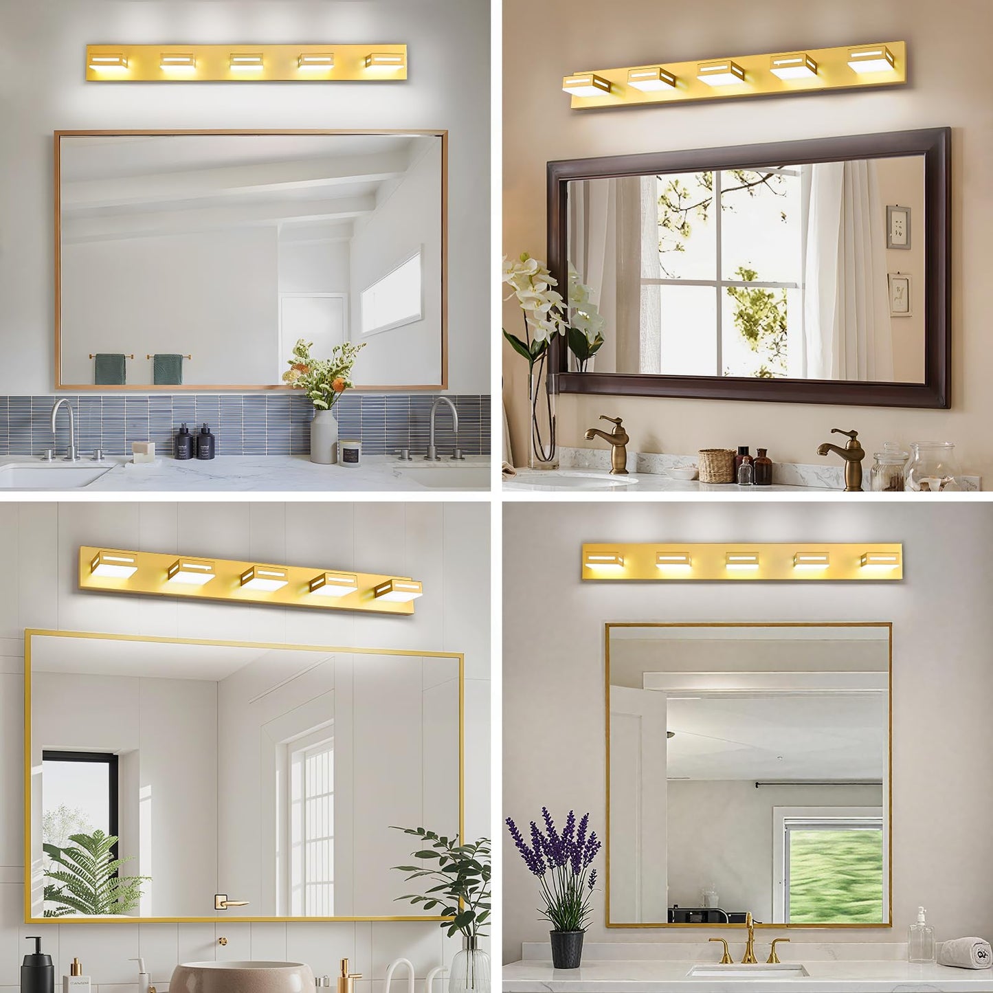 Donrao 40-Inch 5-Light Led Modern Gold Bathroom Vanity Light Fixtures Over Mirror  Bathroom Lighting Fixtures With Cool White 6000K  Vanity Wall Lights For Bath Restroom Powder Room