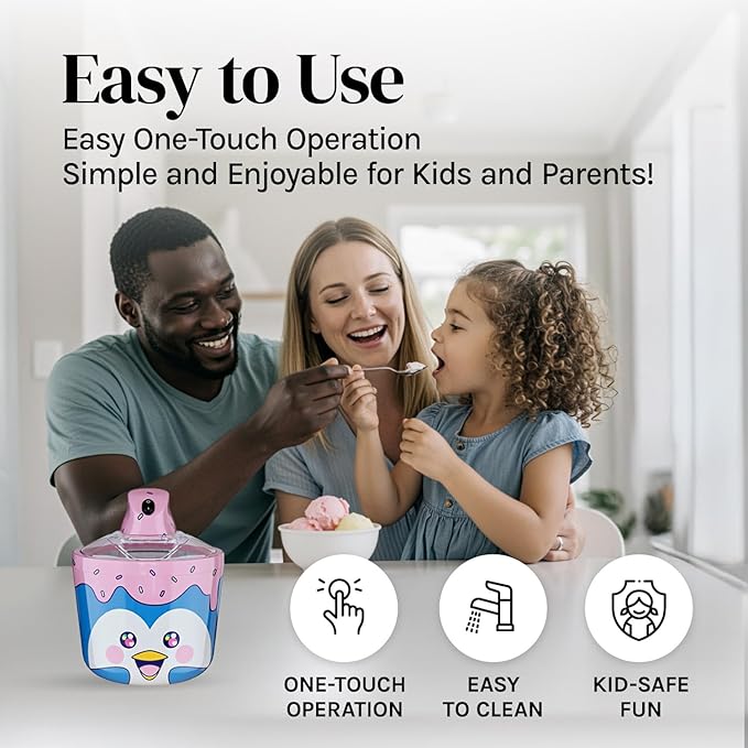 1.2 Quart Penguin Electric Ice Cream Maker Machine for Kids – Best Countertop Ice Cream Machine for Homemade Soft Serve, Sorbet, Gelato, Frozen Yogurt – Fun & Easy Desserts for Families, easy to Clean