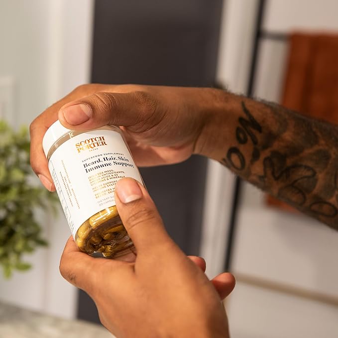 Scotch Porter Superfood Supplement | Beard, Hair, Skin and Immune Support | Formulated with Non-Toxic Ingredients, Free of Parabens, Sulfates & Silicones | 30 Capsules – 3 Pack
