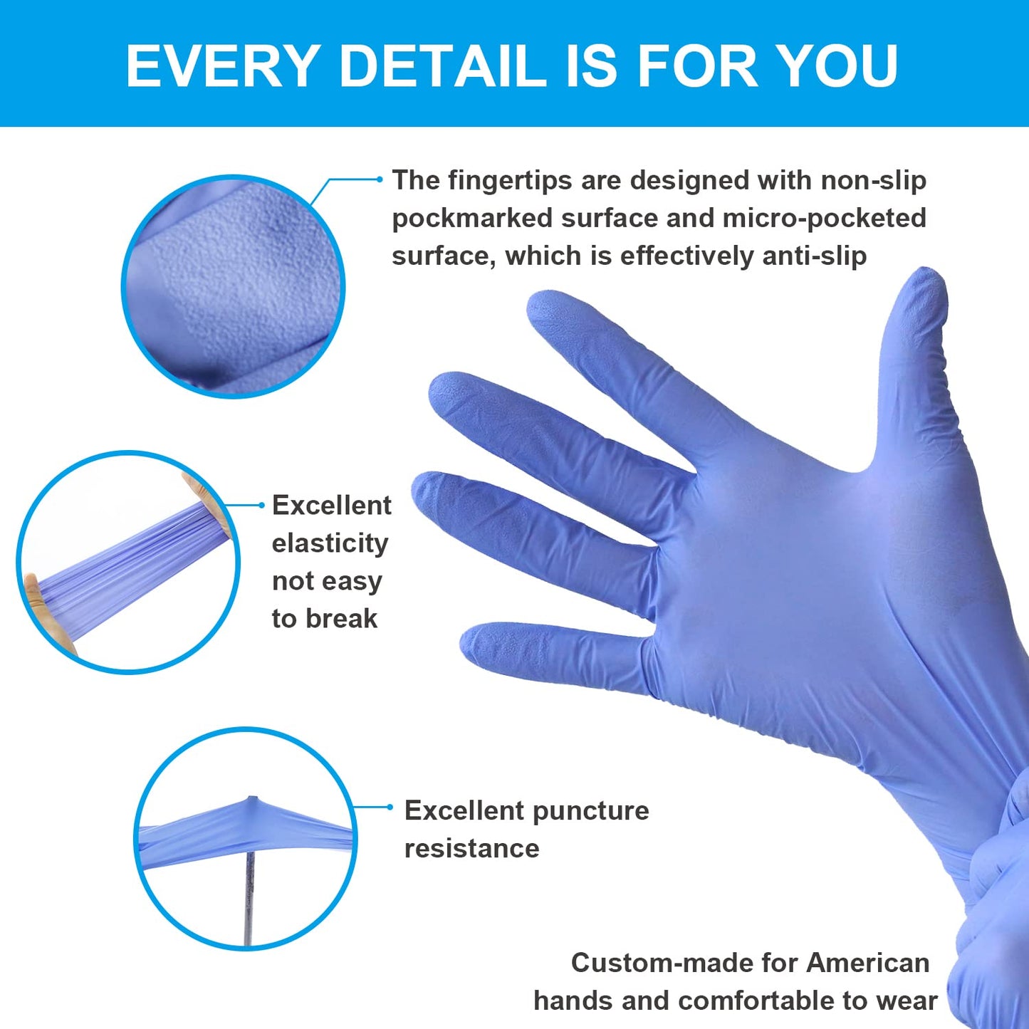 FINITEX Disposable Nitrile Exam Gloves 1000 PCS - 3.2mil Ice Blue Powder-free Latex-Free Examination Home Cleaning Food Gloves (L)