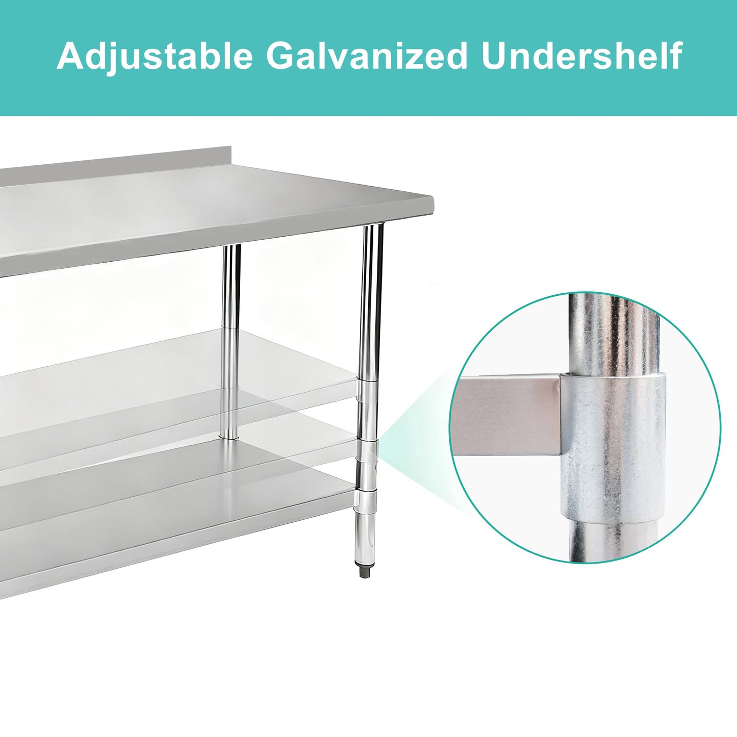 okeyolive Stainless Steel Work Table 18 x 48 Inch, NSF Commercial Prep Table with Undershelf, Heavy Duty Food Prep Workstation with Backsplash