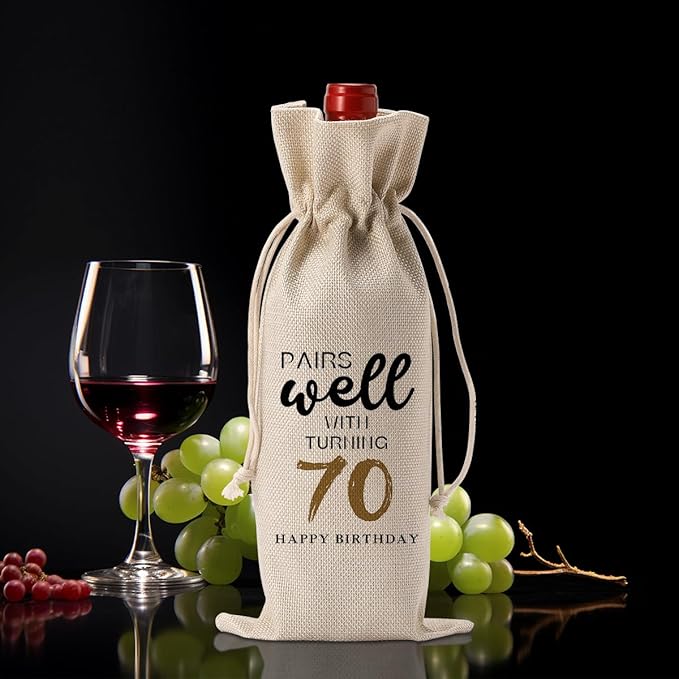70th Birthday Gifts for Women Men, Gifts for 70 Year Old Woman Grandparents Wine Gift Bag, Wine Accessories Gifts Anniversary 70th Birthday Decorations Wine Bag Wine Bags for Wine Bottles Gifts