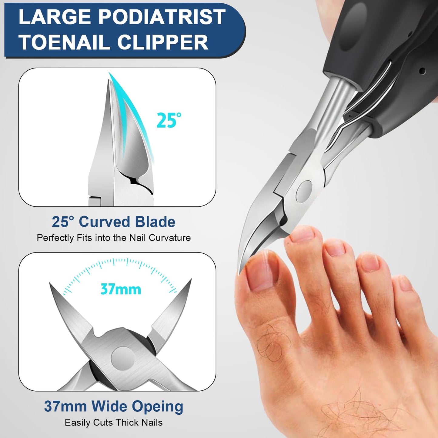 DUAIU 7Pcs Toenail Clippers for Thick Nails, Angled Head Large Nail Clippers for Senior, Heavy Duty Ingrown Toenail Clipper Sets