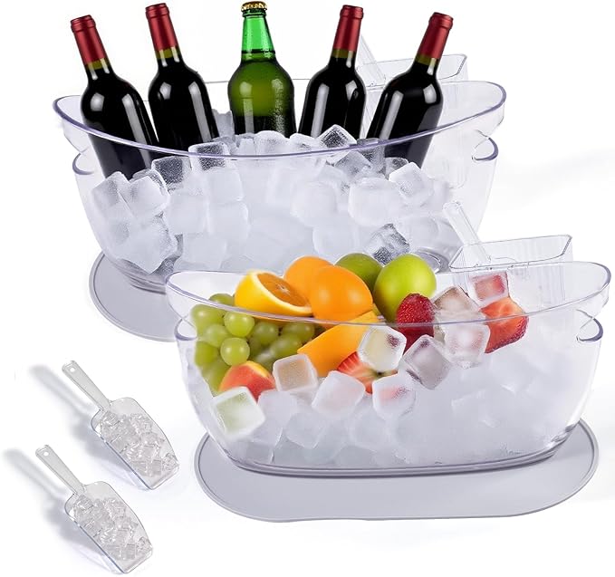 SRRUI Ice Bucket，Upgraded Beverage Tub with Anti Condensation Silicone Pad and Ice Scoop Set，5.5L Ice Tub，Party Cooler，Mim...