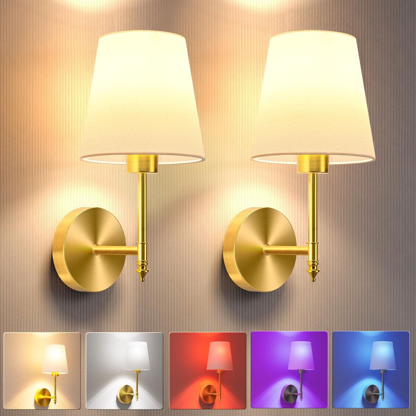 JOFIOS Battery Operated Wall Sconce Set of 2, 14.5 inch Gold Metal Wireless Sconces with Remote and Dimmable Bulbs, Model JFS61310