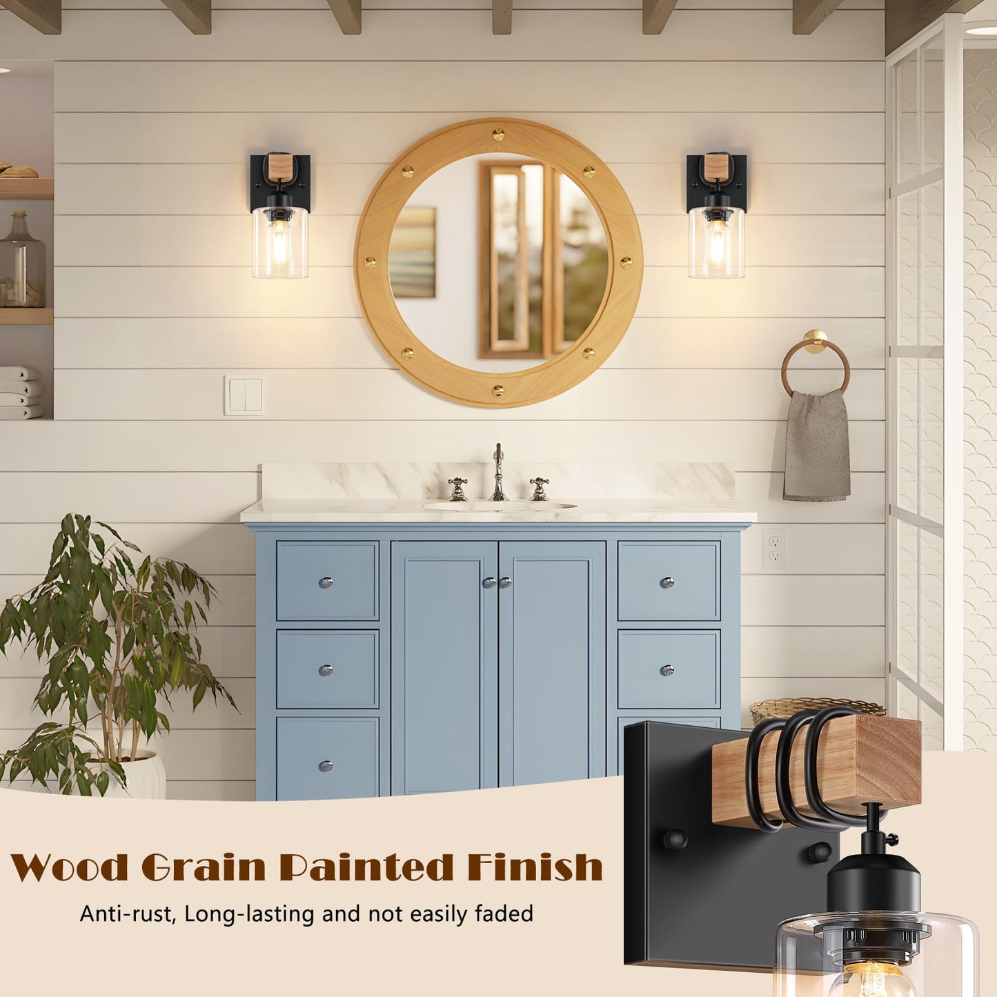 Licperron Set Of 2 Wall Sconces For Bathroom  Farmhouse 1-Light Matte Black Bathroom Vanity Light With Clear Glass Shades  Indoor Wall Mount Lighting Fixtures For Bedroom Living Room Mirror Kitchen