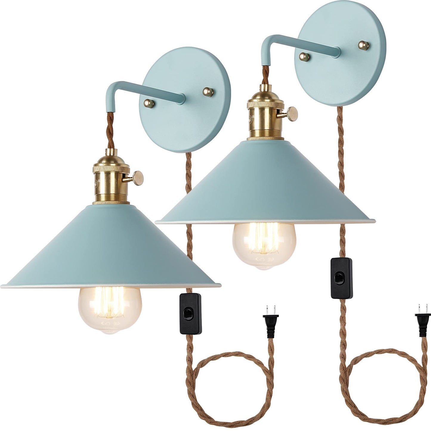 Iyoee Plug In Wall Sconces Set Of 2, Blue Copper With E26 Edison Bulb Holder, Mkl07-2/Blue, Frosted discomfort-reducingt Body