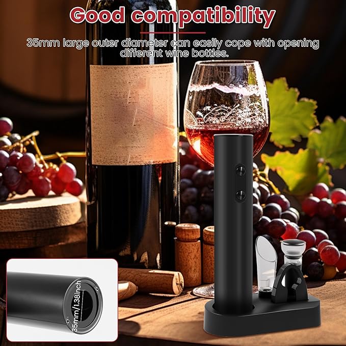 4Pcs Electric Wine Opener Set ABS Automatic Wine Opener Set with Stand Foil Cutter Wine Pourer Vacuum Stopper Practical Electric Wine Opener Rechargeable for Home Party Bar Outdoor Wine Gift