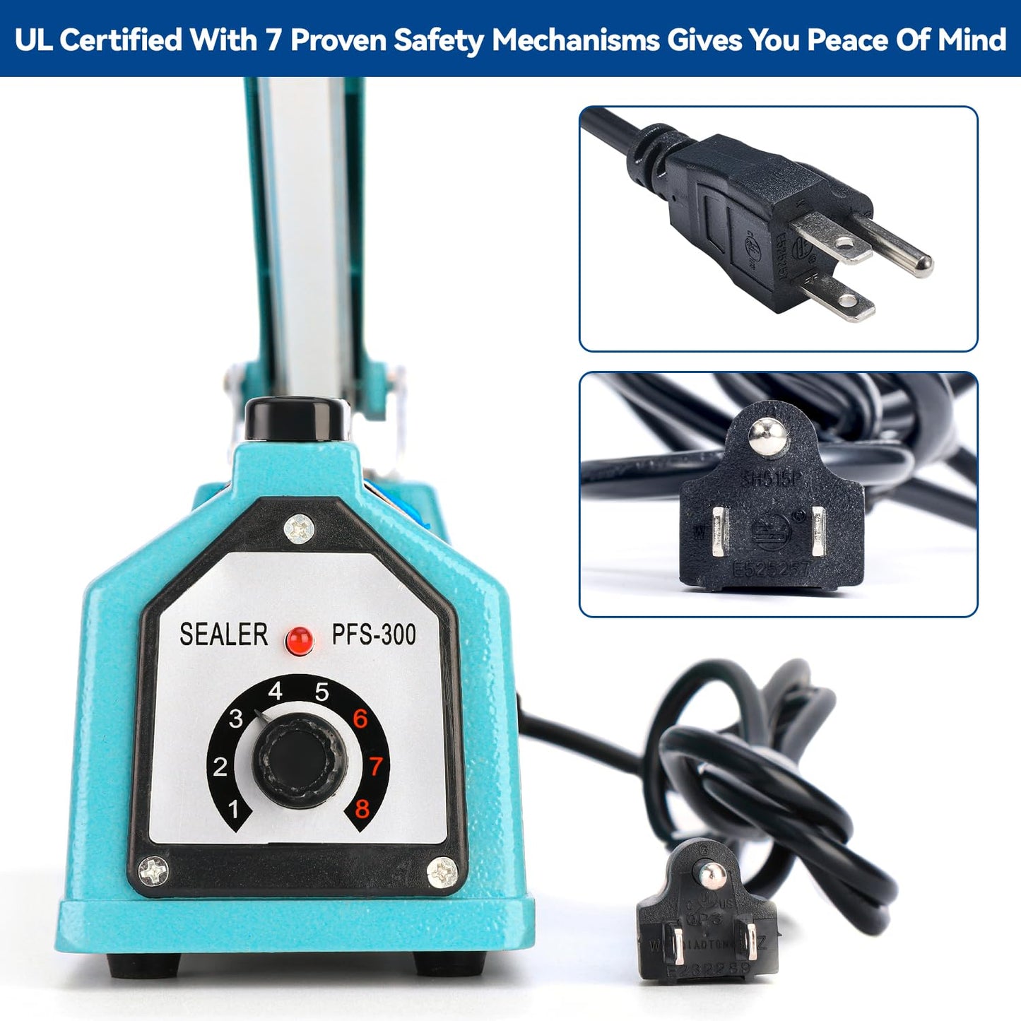 LinsnField Sealer Pro, Patented 12inch Impulse Heat Bag Sealer, 7mm Sealing Width Poly Bag Seal Machine, 2 Replacement Kits 2 Fuses Included, Blue