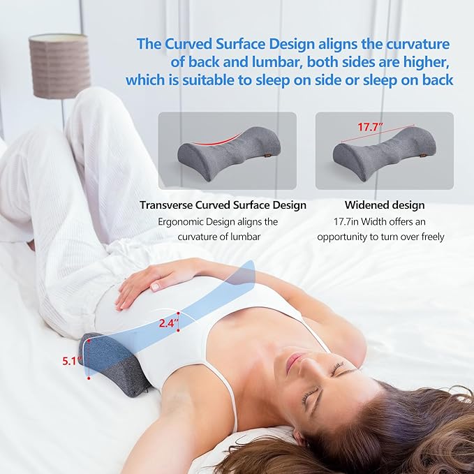 Lumbar Support Pillow for Sleeping Memory Foam Back Lumbar Support Cushion for Lower Back Pain Relief, Back Support Bed Pillow Waist Support Back Sleepers (Dark Grey)