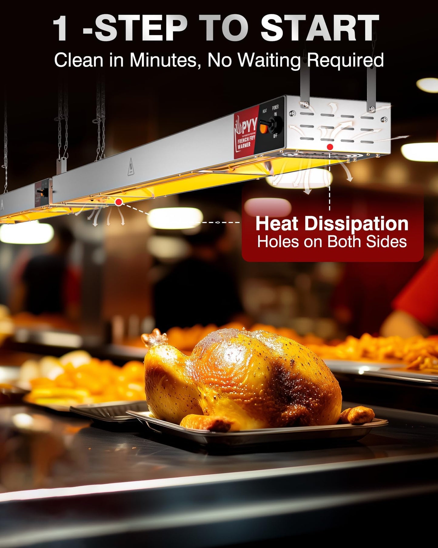 PYY Food Heat Lamp, 48 Inch Commercial Food Warmer Light, Stainless Steel Electric Strip Heater for Restaurant/Kitchen/Buffet/Cafeteria, Pass-Through Stations Heating Equipment, 1400W Silver