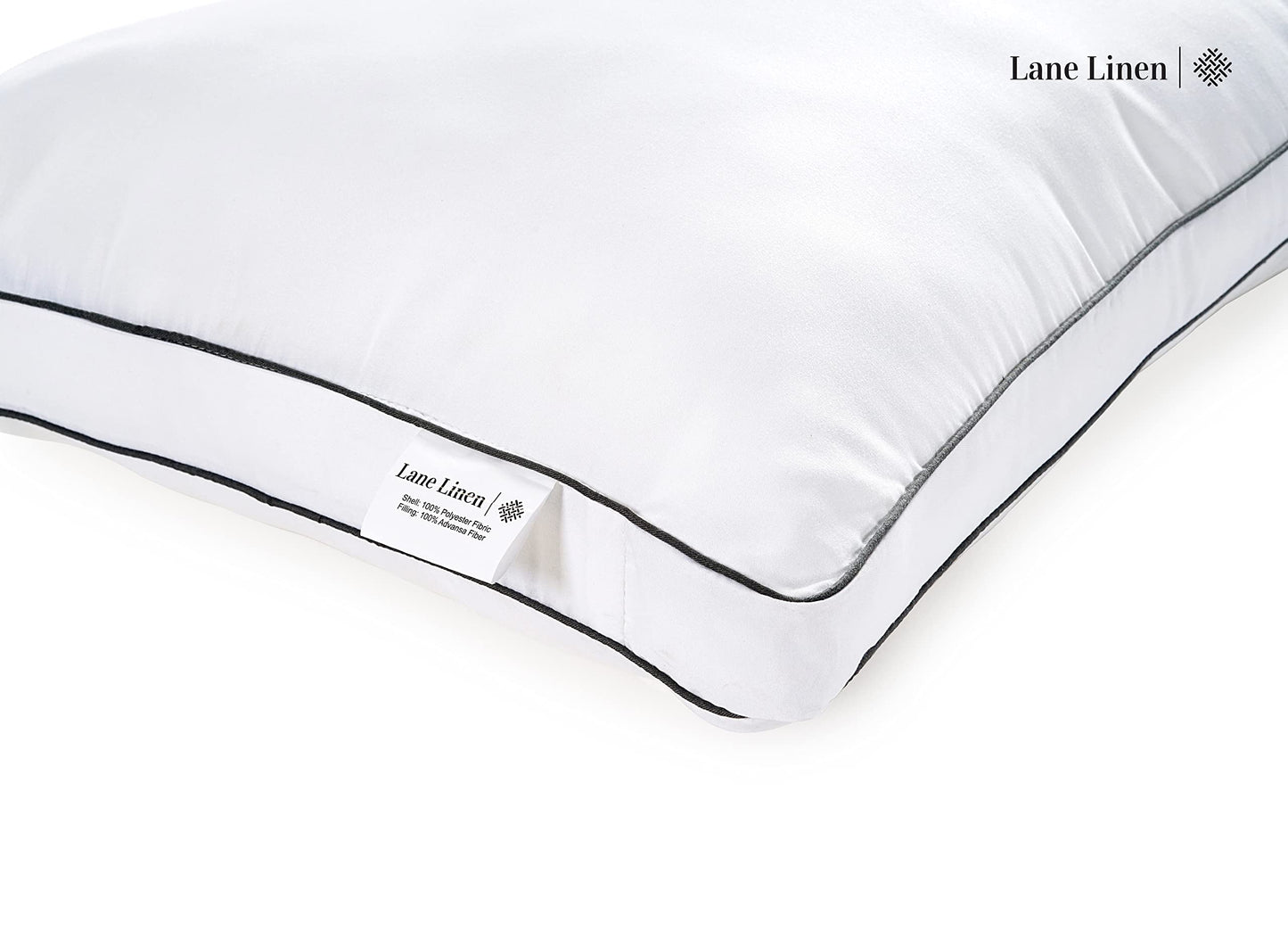 LANE LINEN Bed Pillows Standard Size Set of 2, Medium Soft Support Gusseted Hotel Pillows, Down Alternative Standard Pillow for Side Sleepers, Machine Washable, Comfortable for Quality Sleep - White