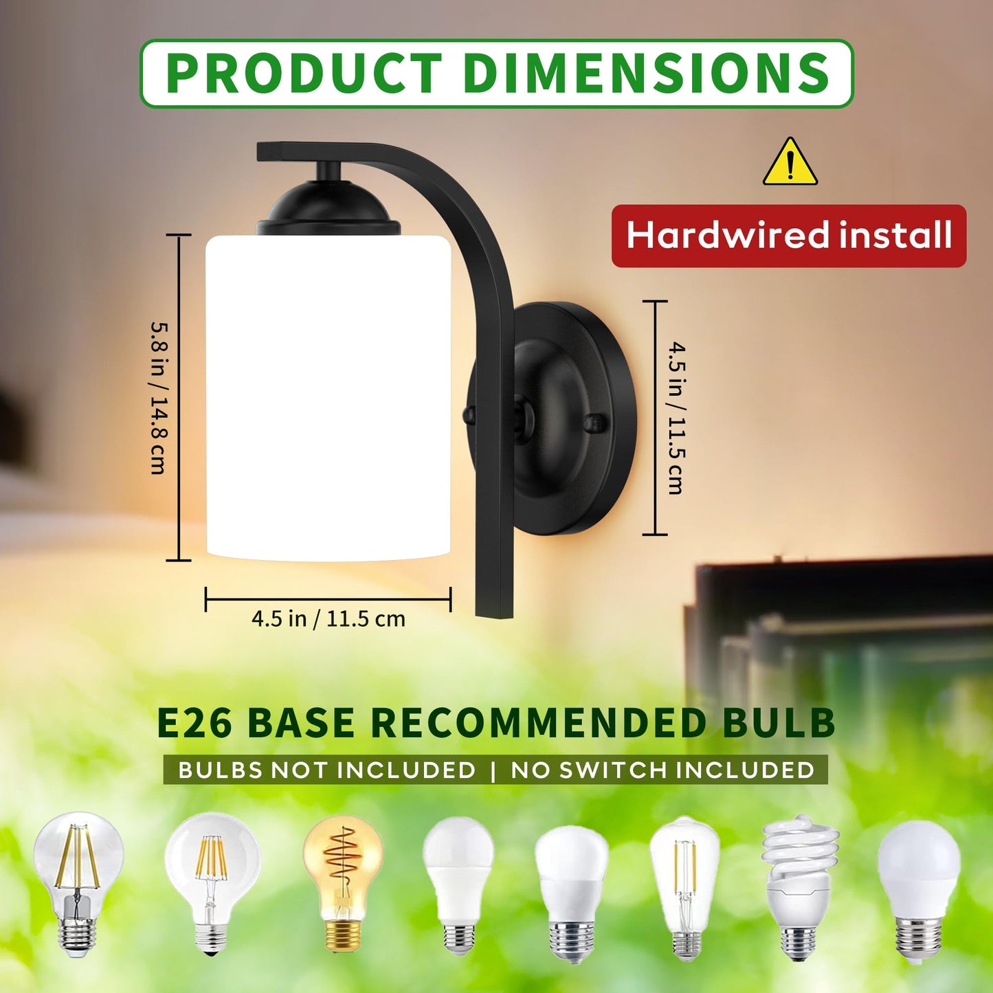 Phaosio Wall Sconces Lights Lamp For Bedroom Bathroom  Modern Vanity Light Fixtures  Matte Black Farmhouse Wall Mount Lighting Lanterns With Glass Shade For Living Room Mirror Hallway Kitchen