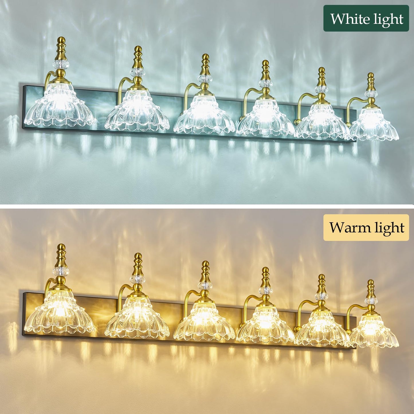 Lbsqj Vintage Bathroom Vanity Light  6-Light Black Gold Vanity Lighting Fixture With Flower Glass Shade  Bathroom Lighting Fixtures Over Mirror
