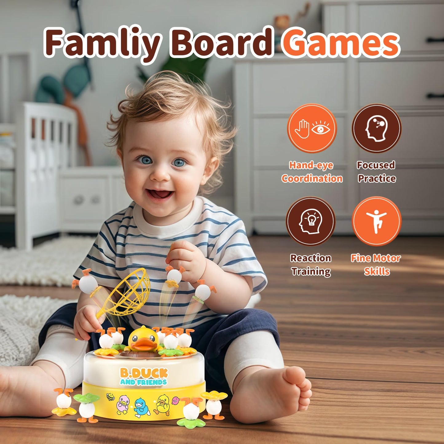 BLF FUN B.Duck Games for Kids Age 4-6, Board Games Bounce and Catch Duck Toys for Kids 4-8, Family Board Games for 5-7 Boys Girls, Birthday Gifts Christmas Party Games for Toddlers 3-5