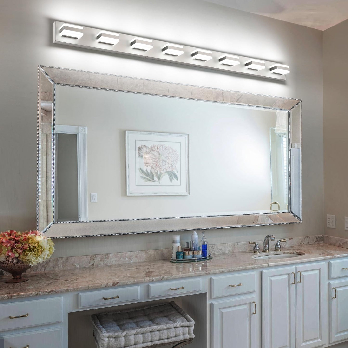 Solfart Bathroom Light Fixtures Brushed Nickel Vanity Lights For Bathroom Above Mirror  8 Light Led Lighting Fixture  Nickel Vanity Light  61 Inch Vanity Light Over Mirror