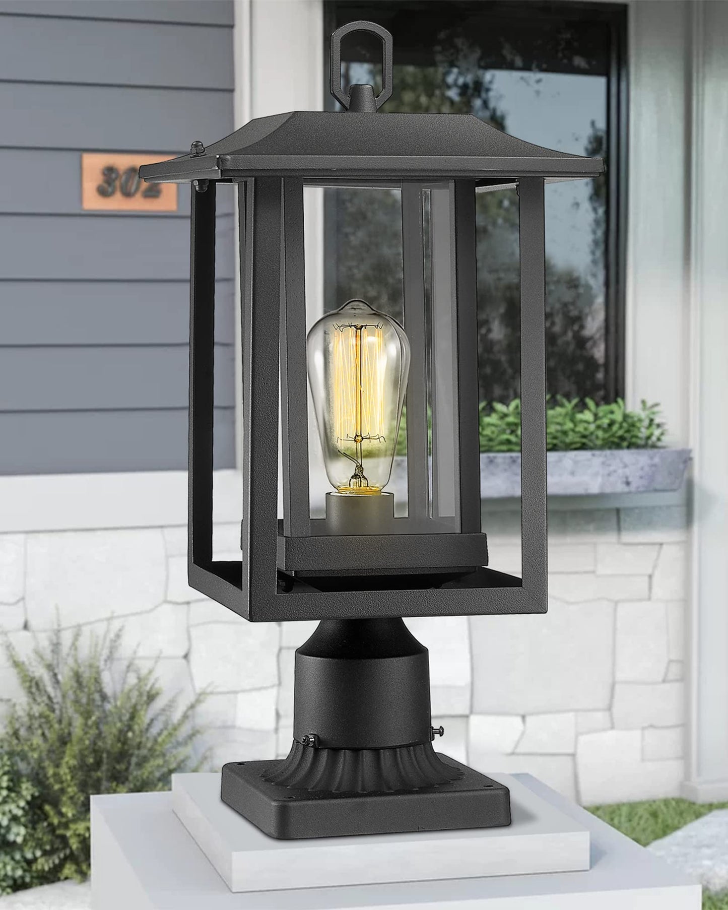 Beionxii Outdoor Post Light - Large Black Aluminum Lantern With Clear Glass (19 X 9), Model A197P-1Pk