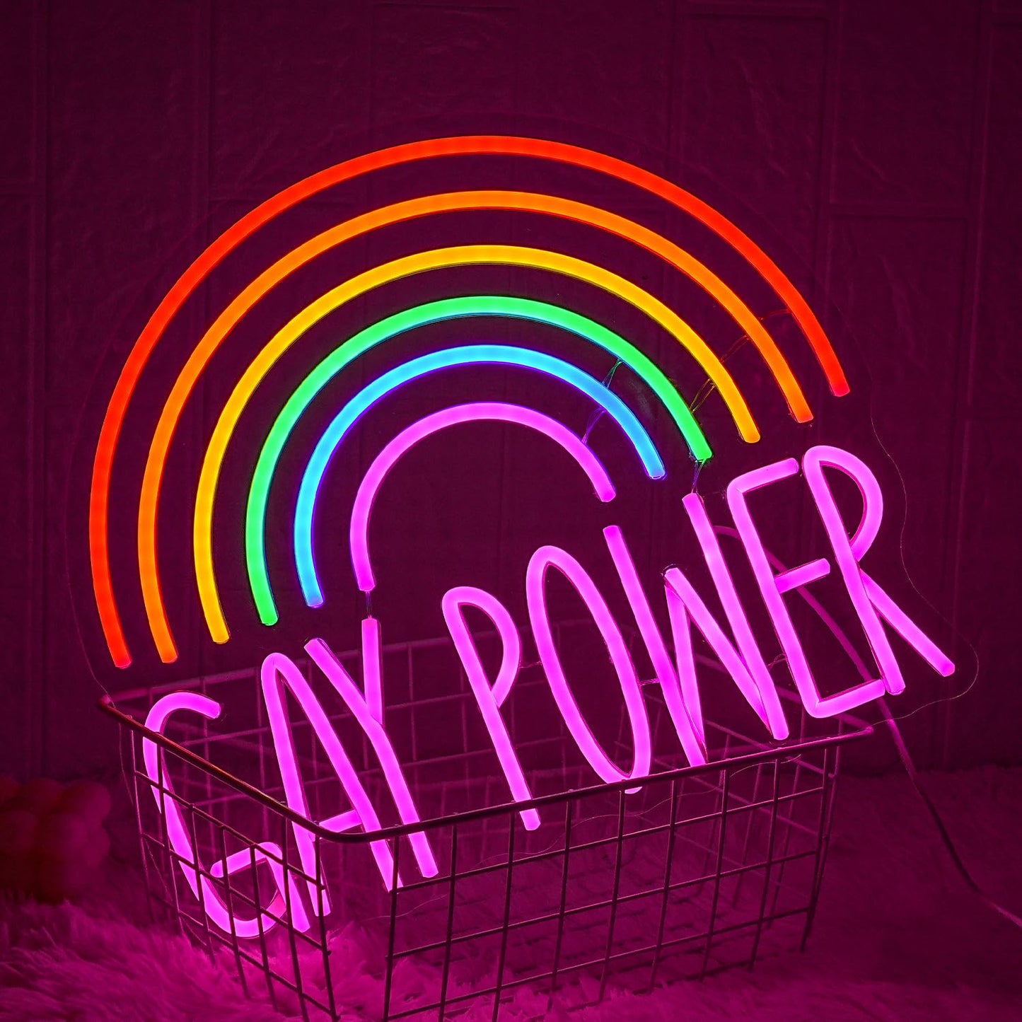Lmsignly Gay Power Neon Sign Rainbow Neon Light For Wall Decor Dimmable Pink Letter Neon Light Sign For Gay Bar Prideclassroom Decor Bedroom Living Room Club Nursery Christmas Gift