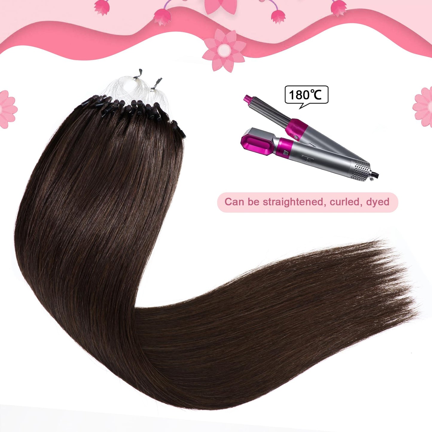 Kpvxxve Micro Loop Human Hair Extensions Brown Micro link Hair Extensions Human Hair #2 Darkest Brown Micro Beads Human Hair 18